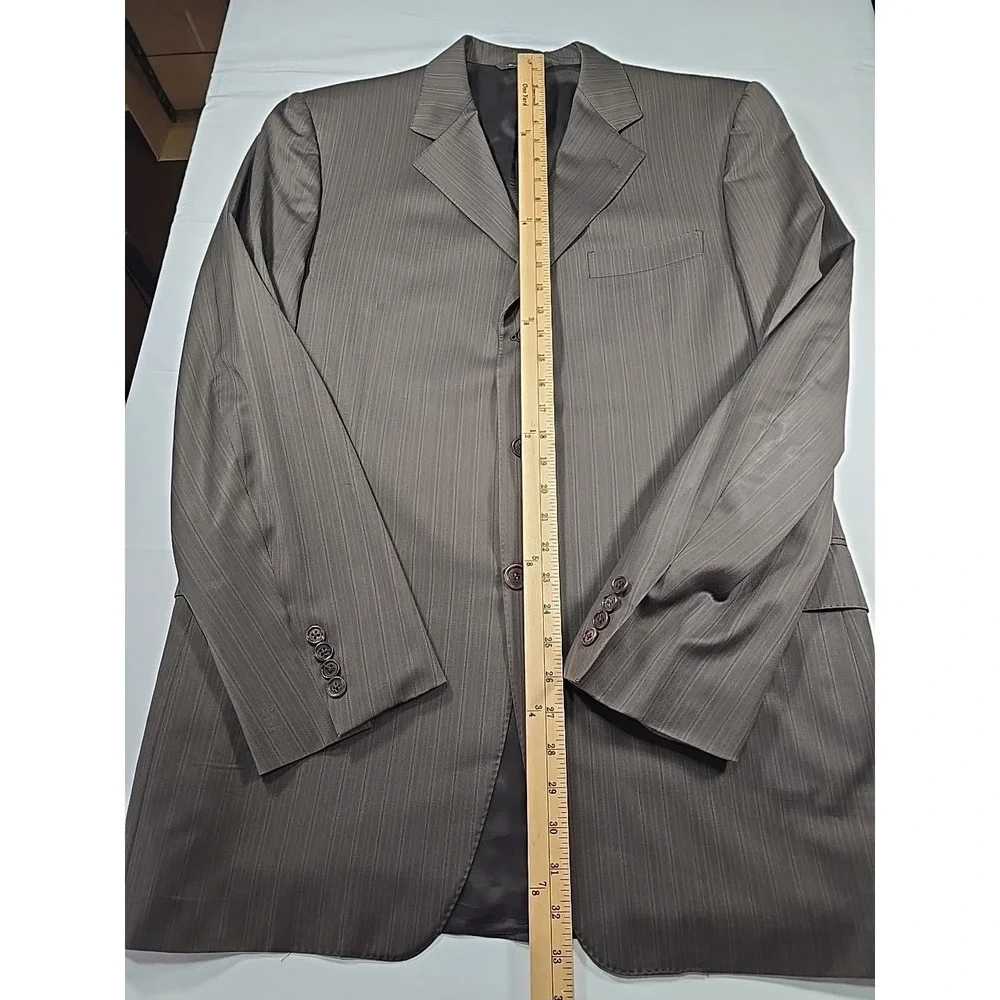 Canali Italy Super 120 Brown Pinstripe Bold Jacket Coat 52 L